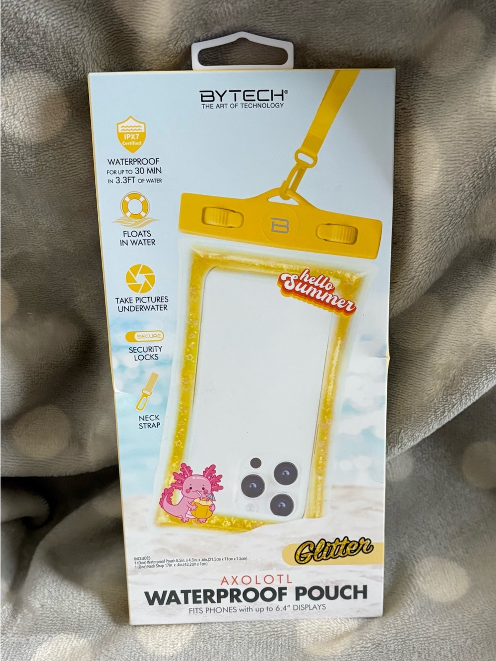 Bytech Axolotl Glitter Waterproof Phone Pouch - New in Box